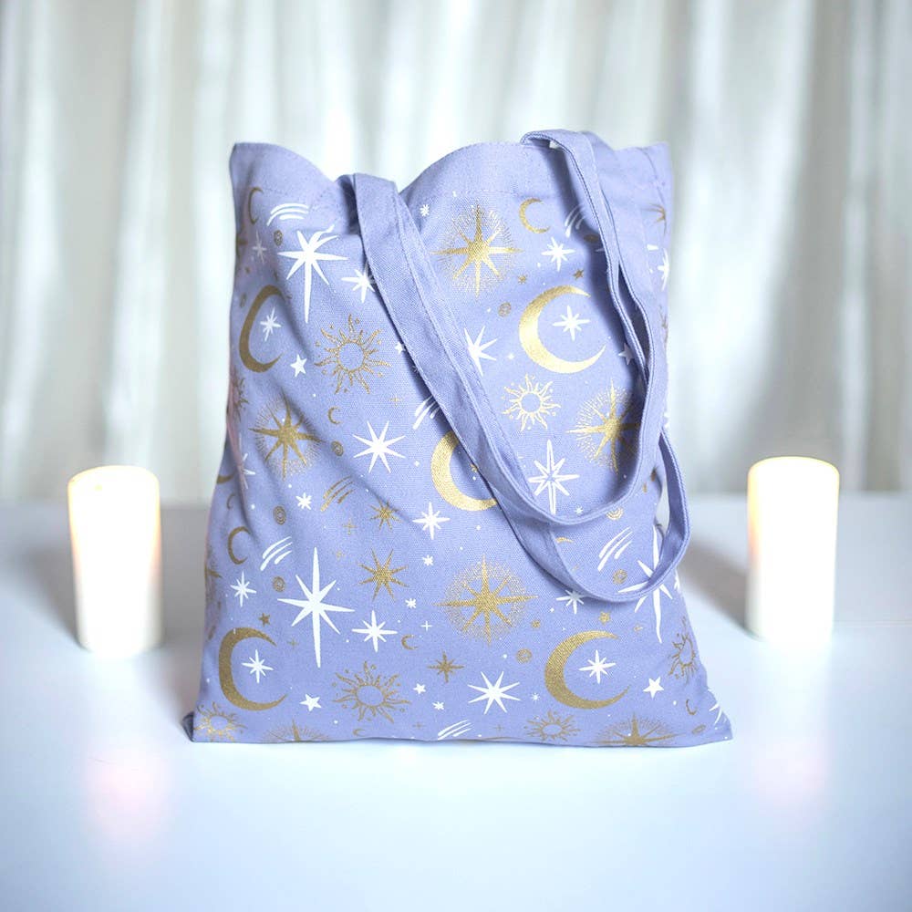 Sac cabas violet à imprimé céleste