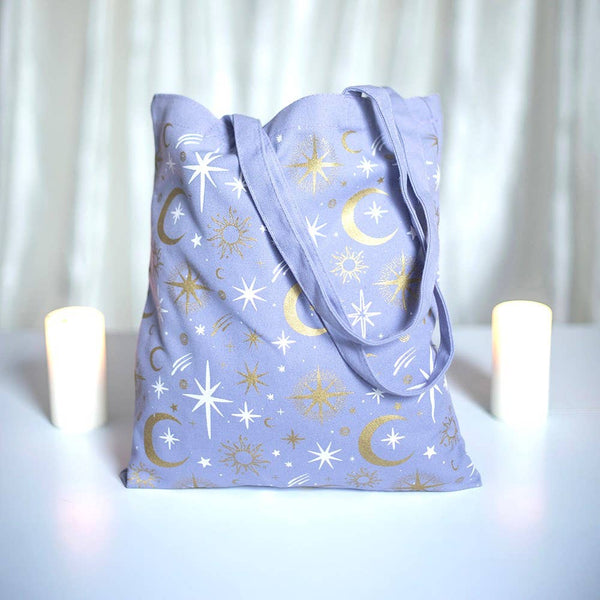 Sac cabas violet à imprimé céleste
