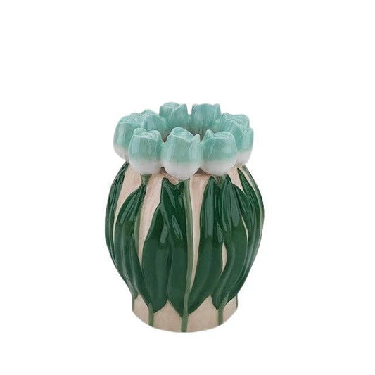Vase - Tulips - Dolomite - Mint/Green - 14x14x18cm