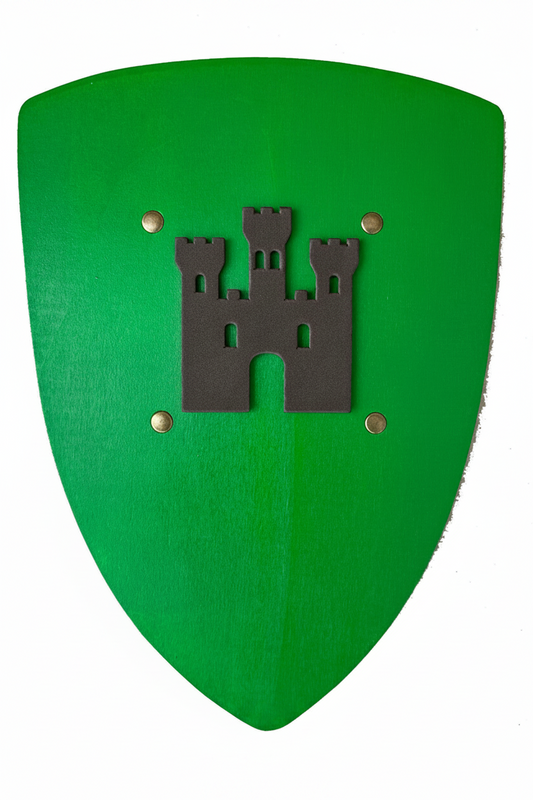 Small Kamelot plywood green shield with castle