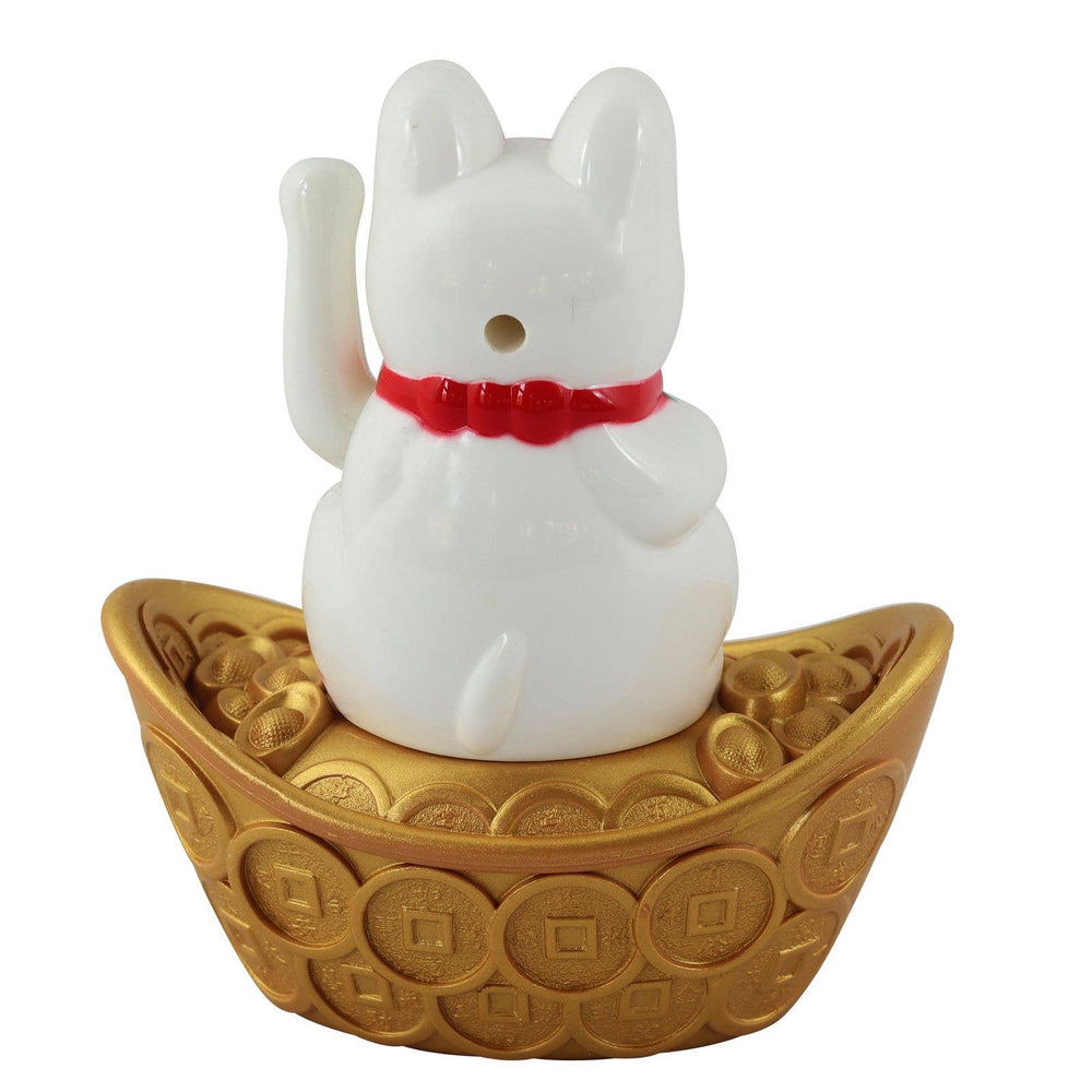 Chat Chanceux Solaire Blanc 10cm