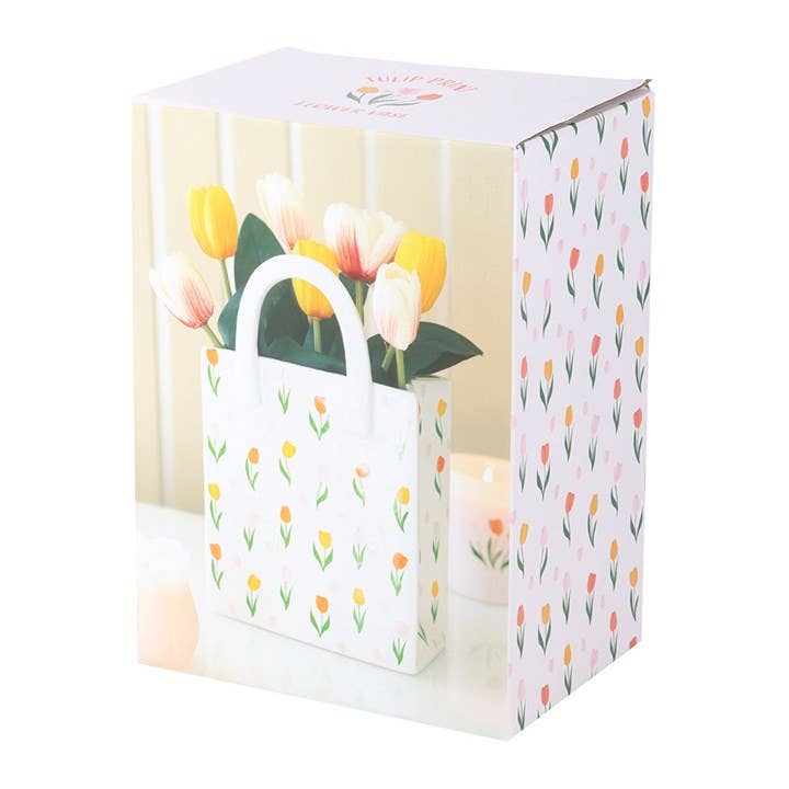 Vase en forme de sac en céramique à motif de tulipe pour fleurs de printemps