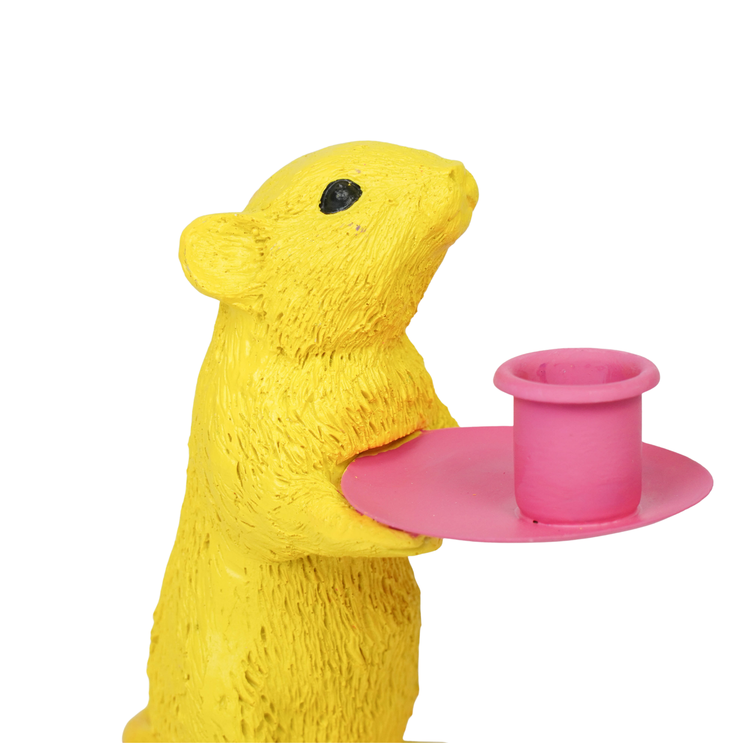 Candle holder - Mouse - Polyresin - Yellow/Pink - 8x10x17cm