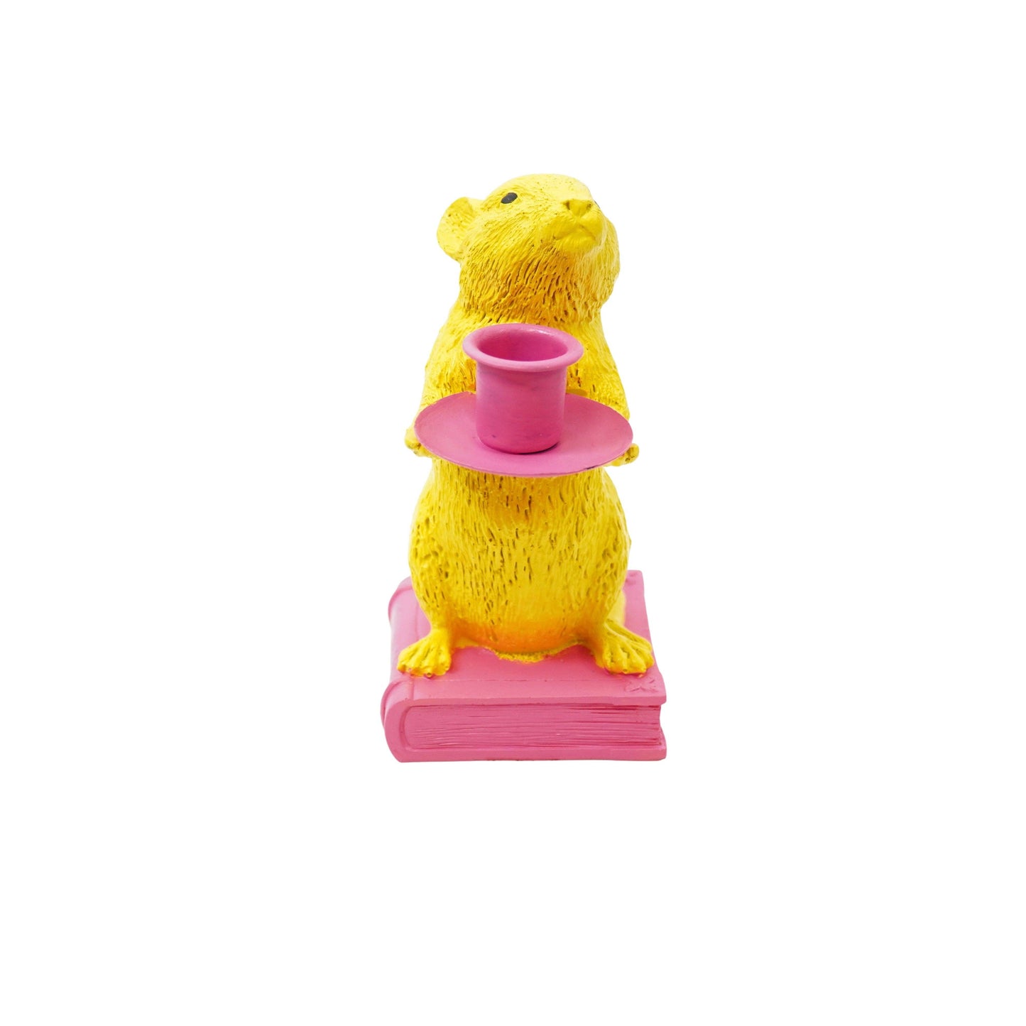 Candle holder - Mouse - Polyresin - Yellow/Pink - 8x10x17cm
