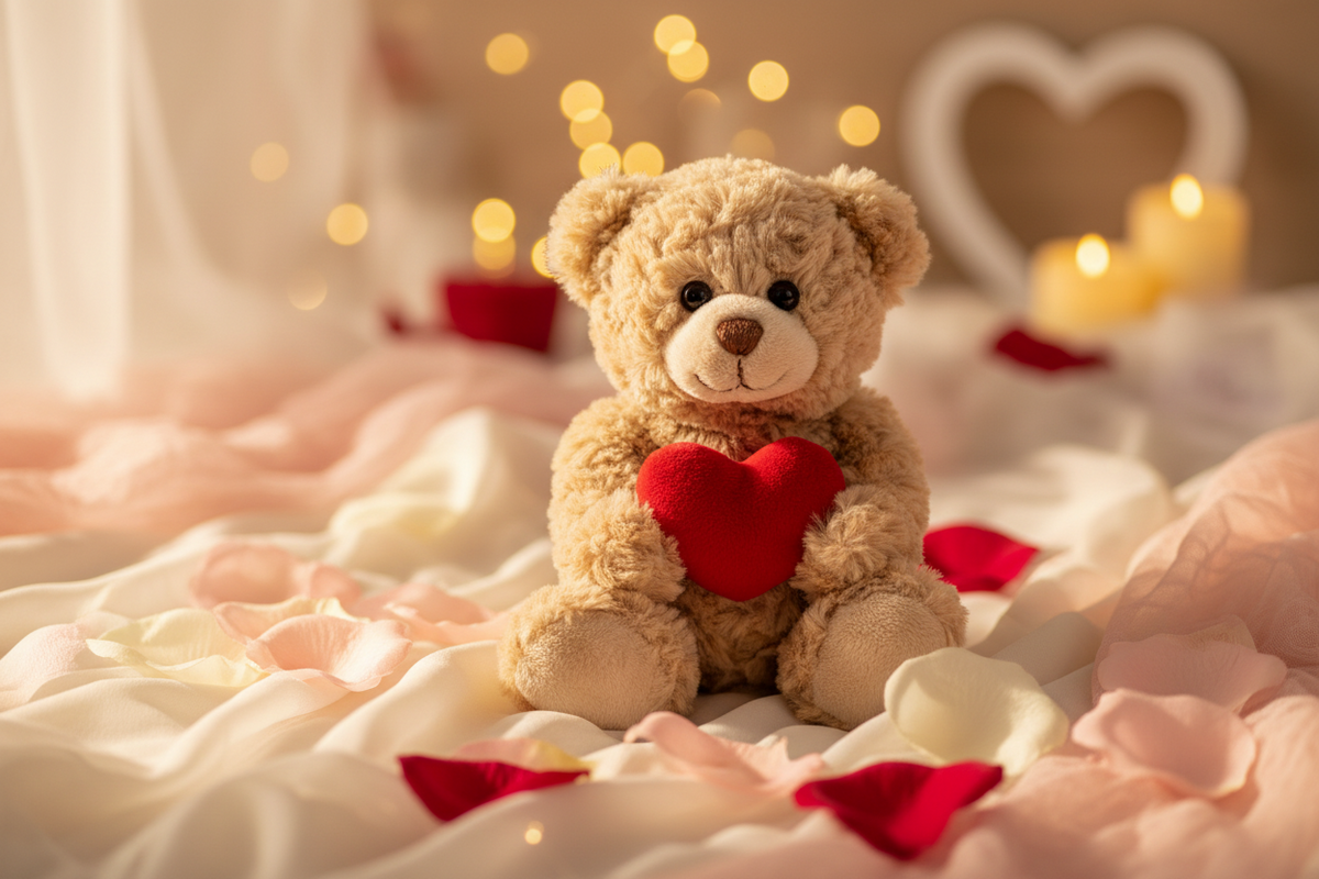 Peluche Teddy Beige avec Cœur – 20 cm