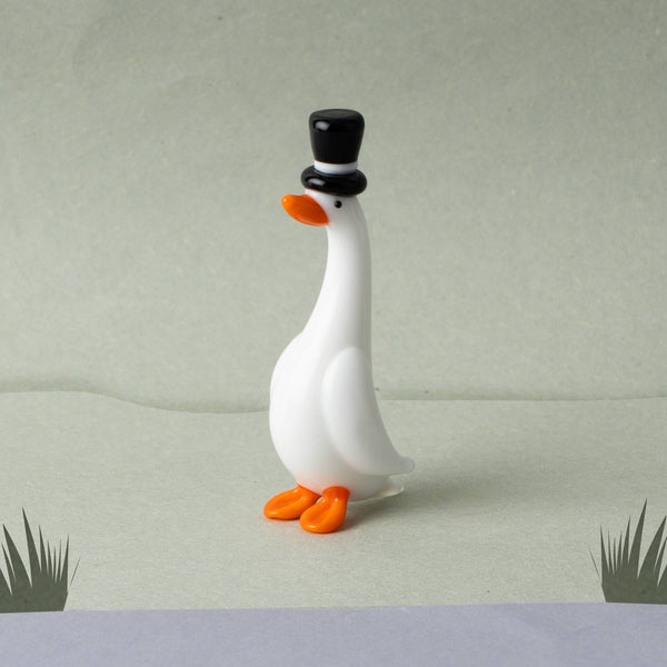 Gentleman Duck Glass Figurine