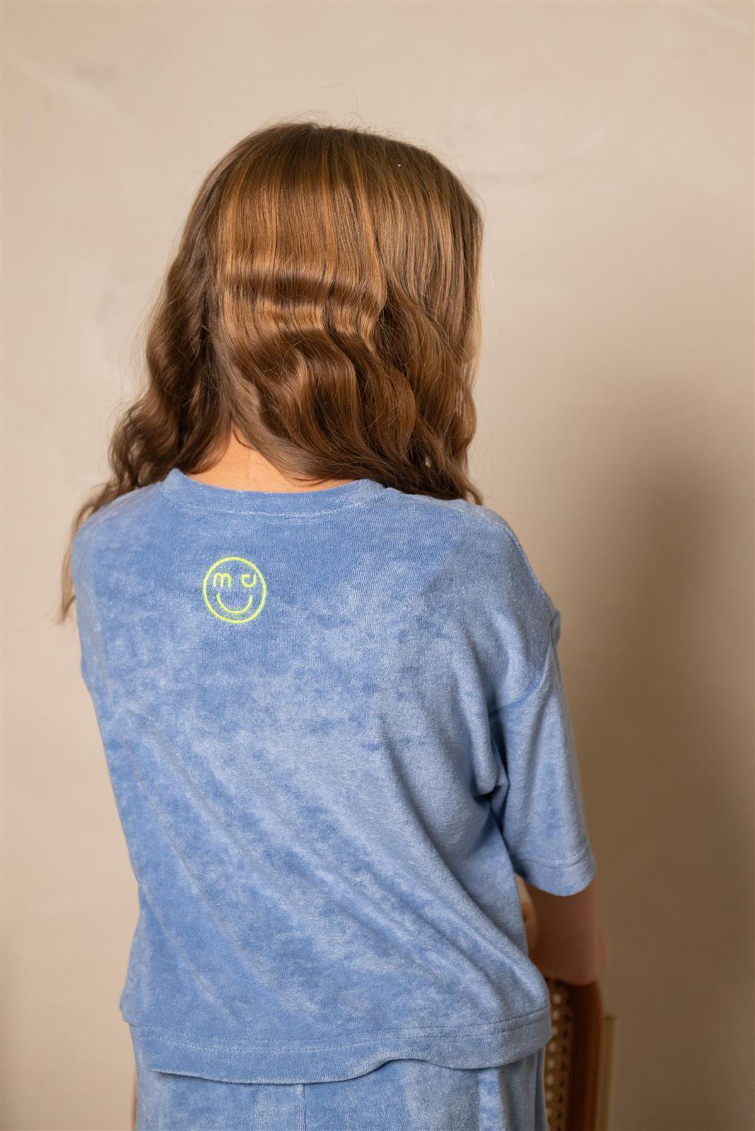 Blue Grey Terry Crop T-Shirt