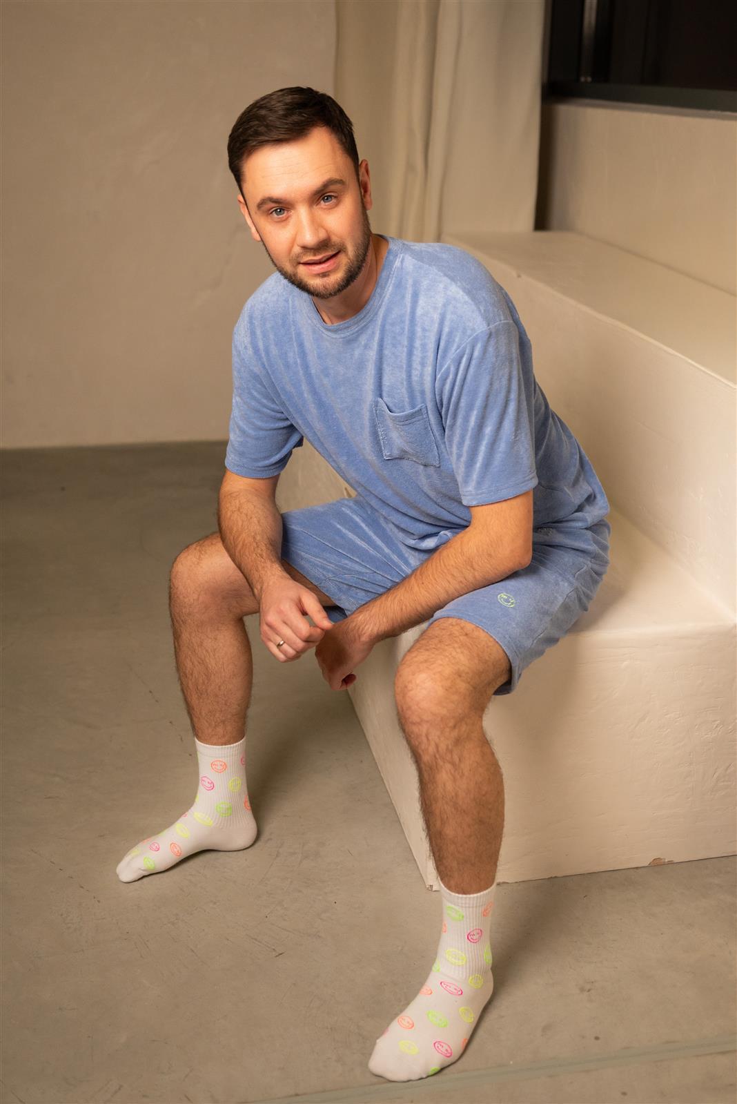 Blue Grey Terry Oversized T-Shirt