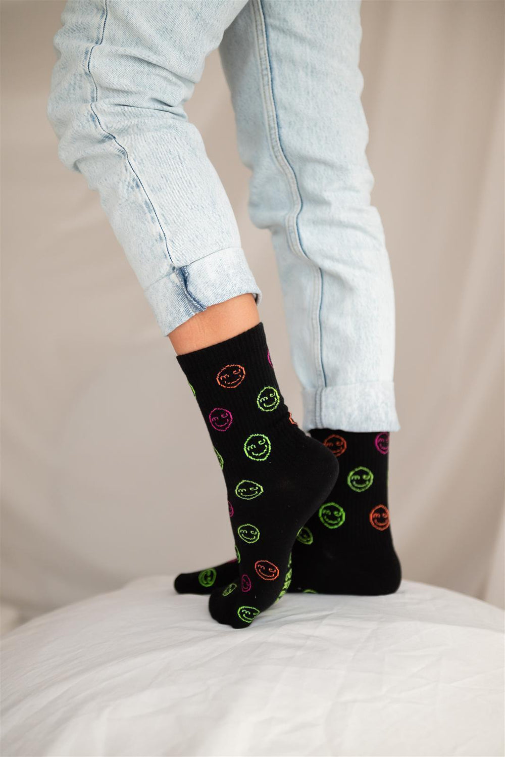 Black NEON SMILEY Socks