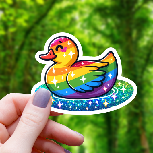 Rainbow Glitter Duck Sticker