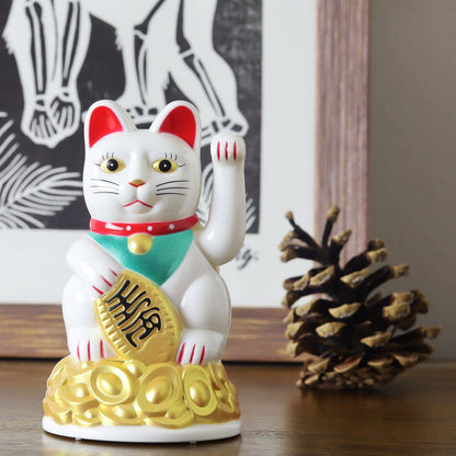 Maneki-neko lucky cat, undulating cat, 11 cm, white