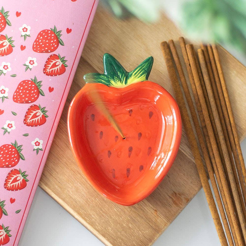 Porte-encens en céramique en forme de fraise