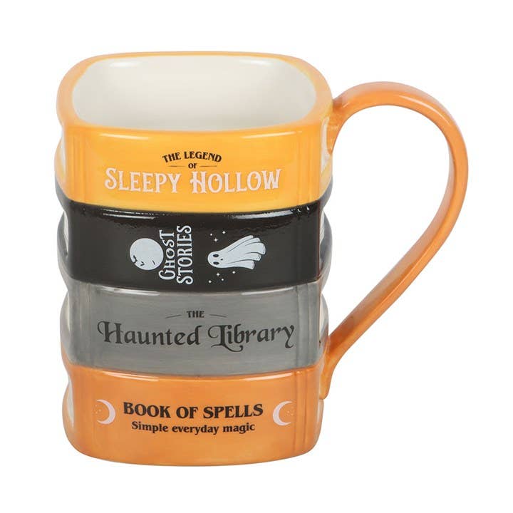 Haunted Library Book Stack Halloween Mug