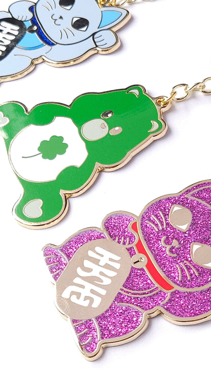 Porte-clés Chat Chanceux Rose Pailleté