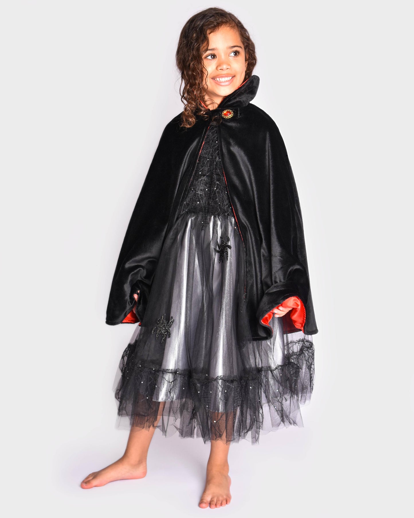 Deluxe Red Satin Vampire Cape with Stone 110-116 cm