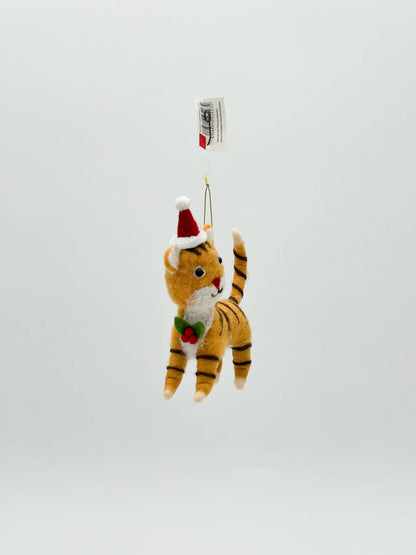 Hanging felt Christmas tree decoration, cat figurine