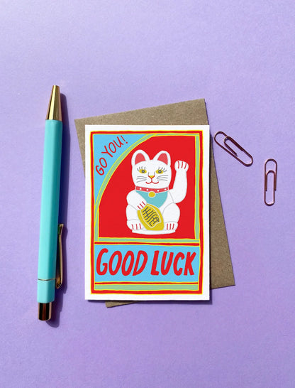 Carte de vœux Chat Chanceux "Good Luck"