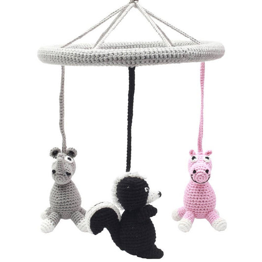 Mobile with camel, skunk and rhinoceros