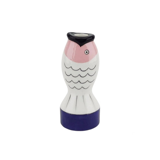 Candlestick - Fish - Blue/White/Pink - 7x7x16.5cm