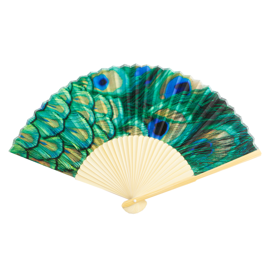 Peacock feather bamboo fan