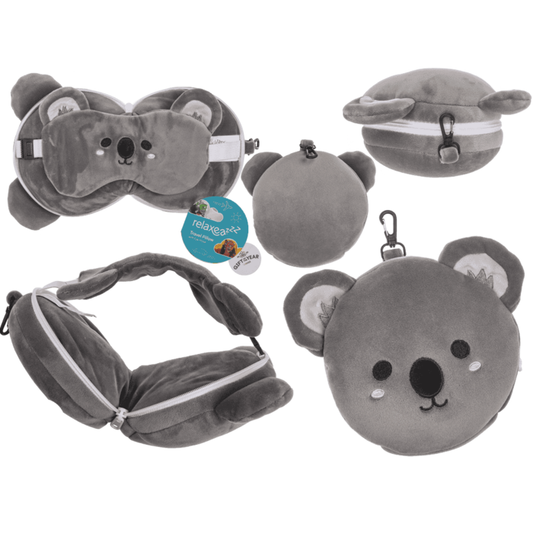Oreiller de voyage en peluche pour enfants avec masque pour les yeux - Koala