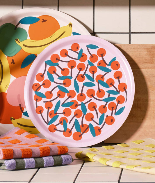 Round Serving Tray with Cherries