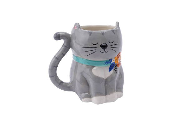 3D Mug Grey Kitten with Flowers