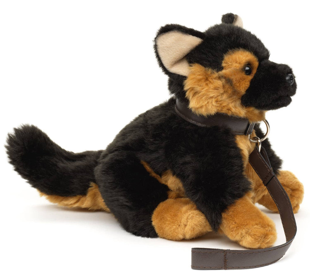 Peluche Chiot Berger Allemand, Assis - Avec Laisse - 18 cm (Hauteur)