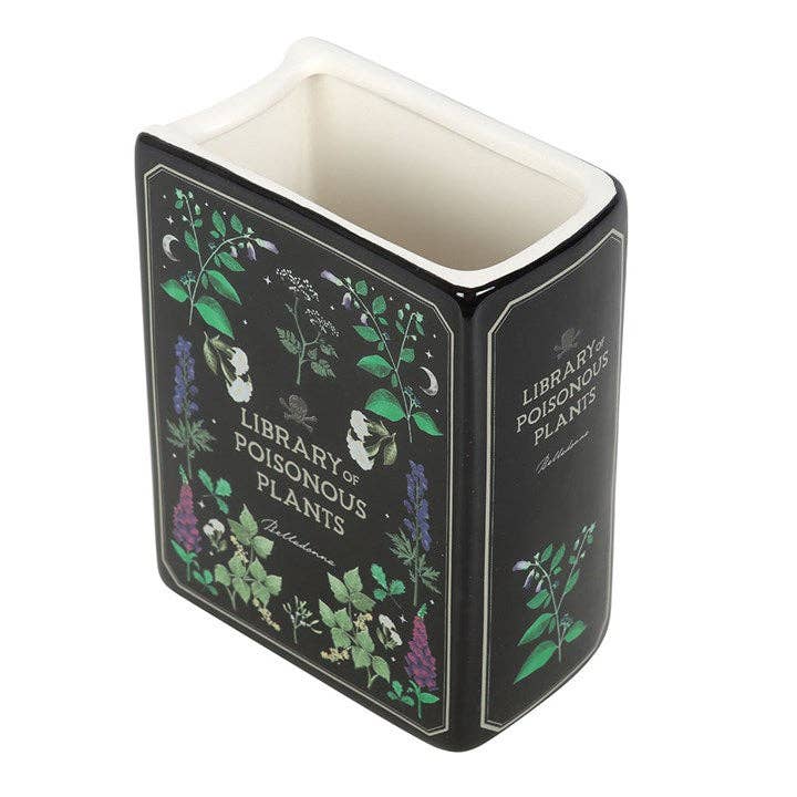 Gothic botanical book-shaped vase of poisonous plants
