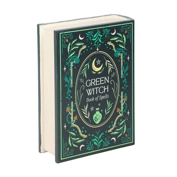 Green witch's book-shaped storage box