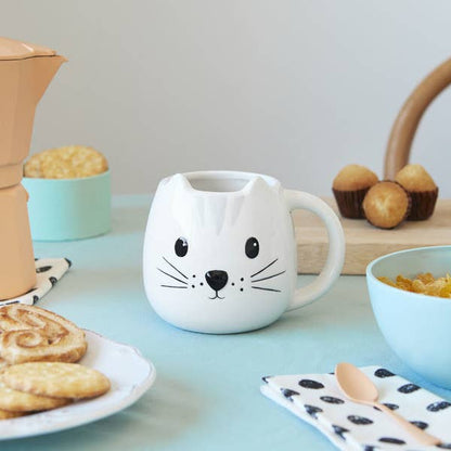 White Cat Round Mug