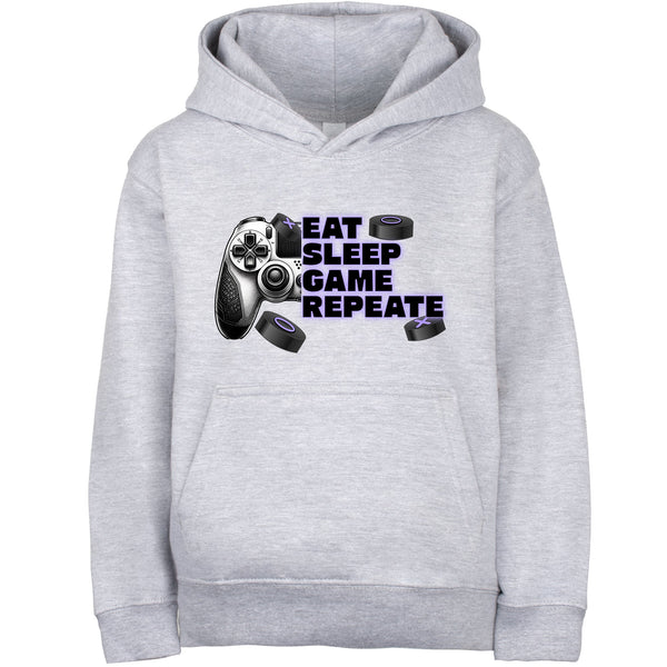 Fringoo Gamer Hoodie Grey for Boys Cotton Rich Soft Hooded Sweatshirt - Eat Game Pad Grey