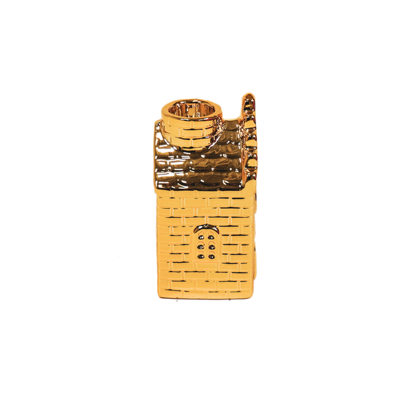Candlestick - House - Ceramic - Gold - 6x6x11cm