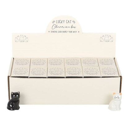 Set of 24 black and white cat lucky charms in a box