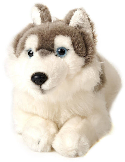 Grey Husky plush toy, lying down