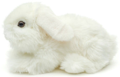 Lapin tête de lion, couché (blanc) - peluche Uni Toys