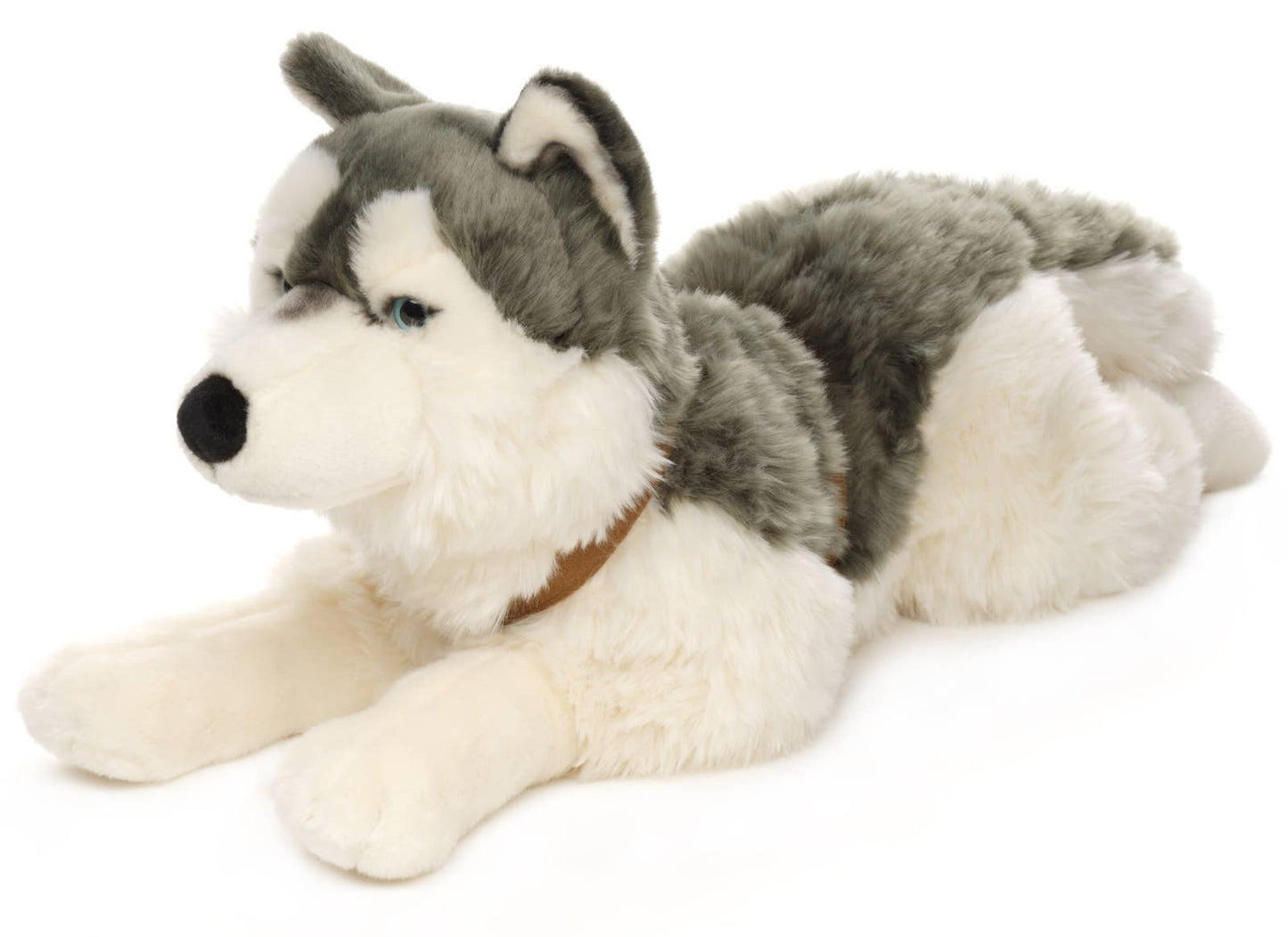 Husky plush toy, lying down (with harness)