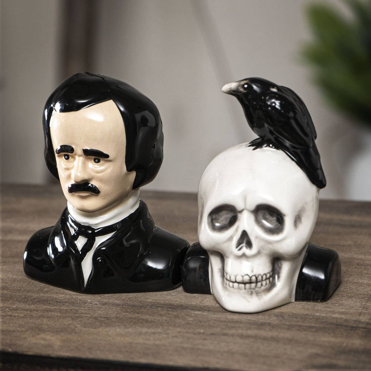 Edgar Allan Poe ceramic salt and pepper shaker set