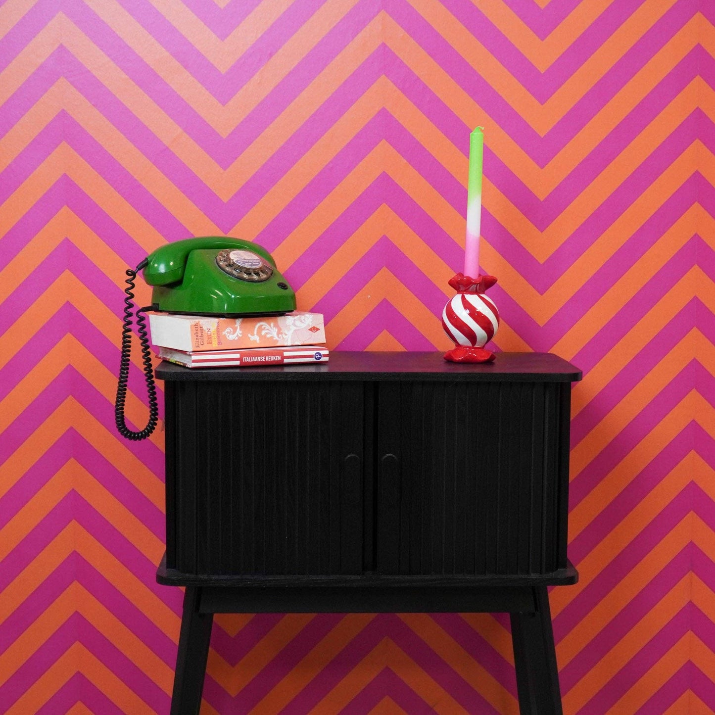 Bougeoir - Bonbon Toffee - Rouge/Blanc - 8,5x8,5x13 cm