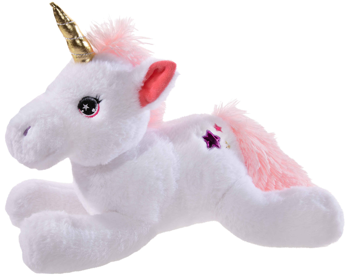 Weißes liegendes Einhorn L Plüschtier - 40 cm