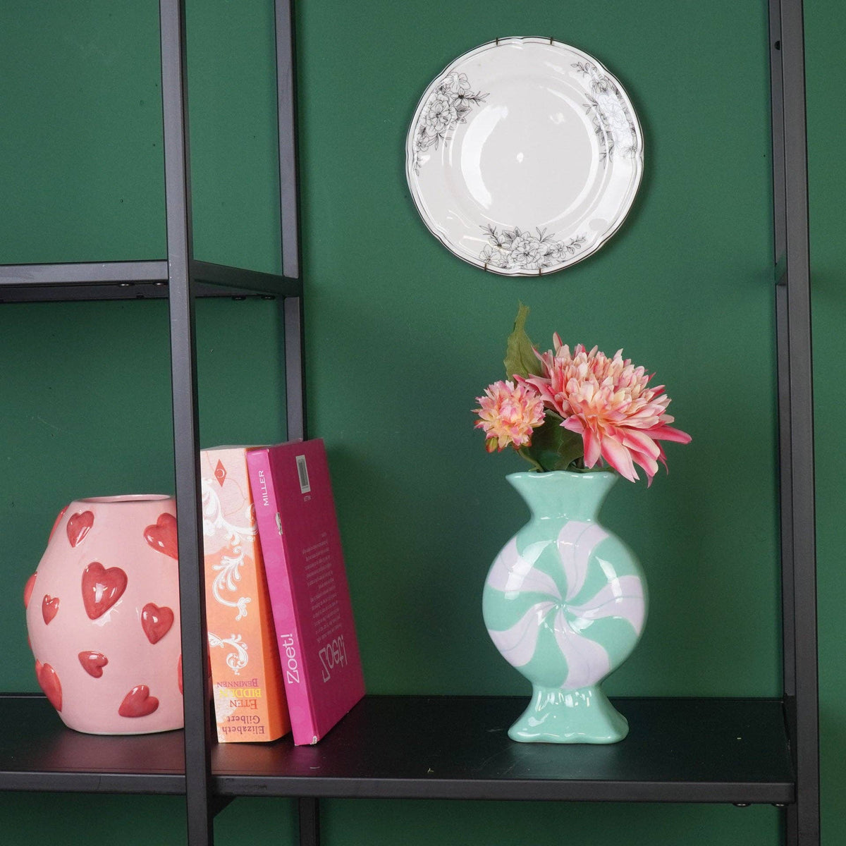 Vaso per fiori - Caramello - Ceramica - Lilla/Menta - 12x6,5x20cm