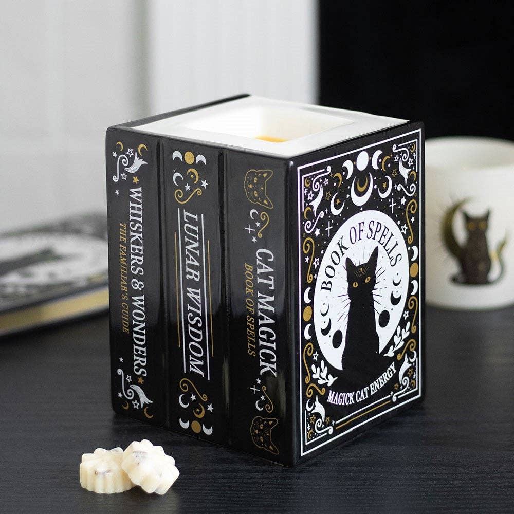 Brûle-parfum et chauffe-cire « Livre de sorts Chat noir »