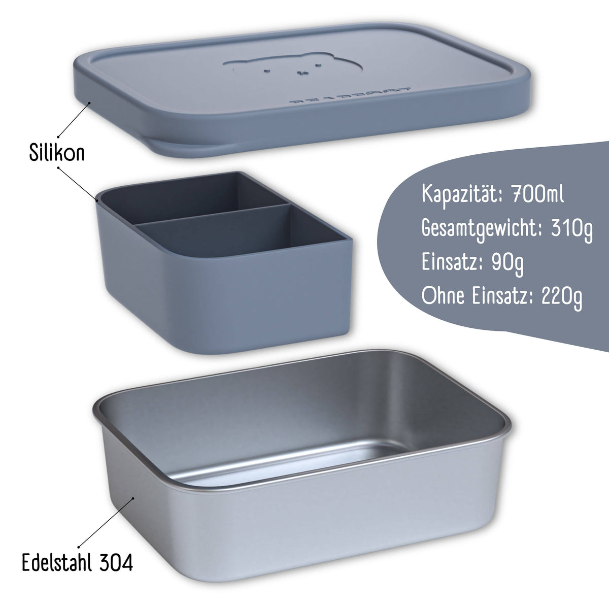 Kids' Stainless Steel Lunch Box with Silicone Insert - Blue