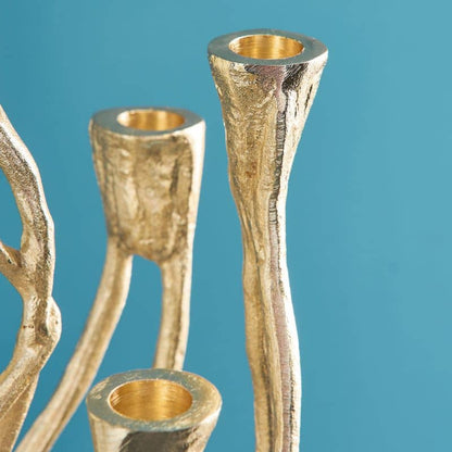 Roots candlestick, gold aluminum, 25 x 22 x 63.5 cm