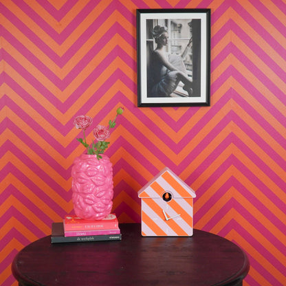 Clock - Cuckoo wall clock - Pattern - Orange/Pink - 24x27x9cm