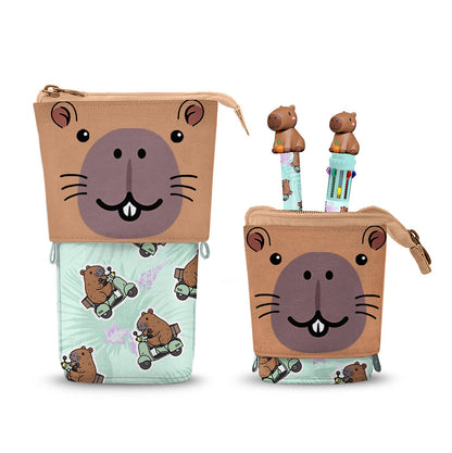 Trousse Cute + Stylo 10 Couleurs + Stylo Gel Oh My Pop! « Capybara » – Vert