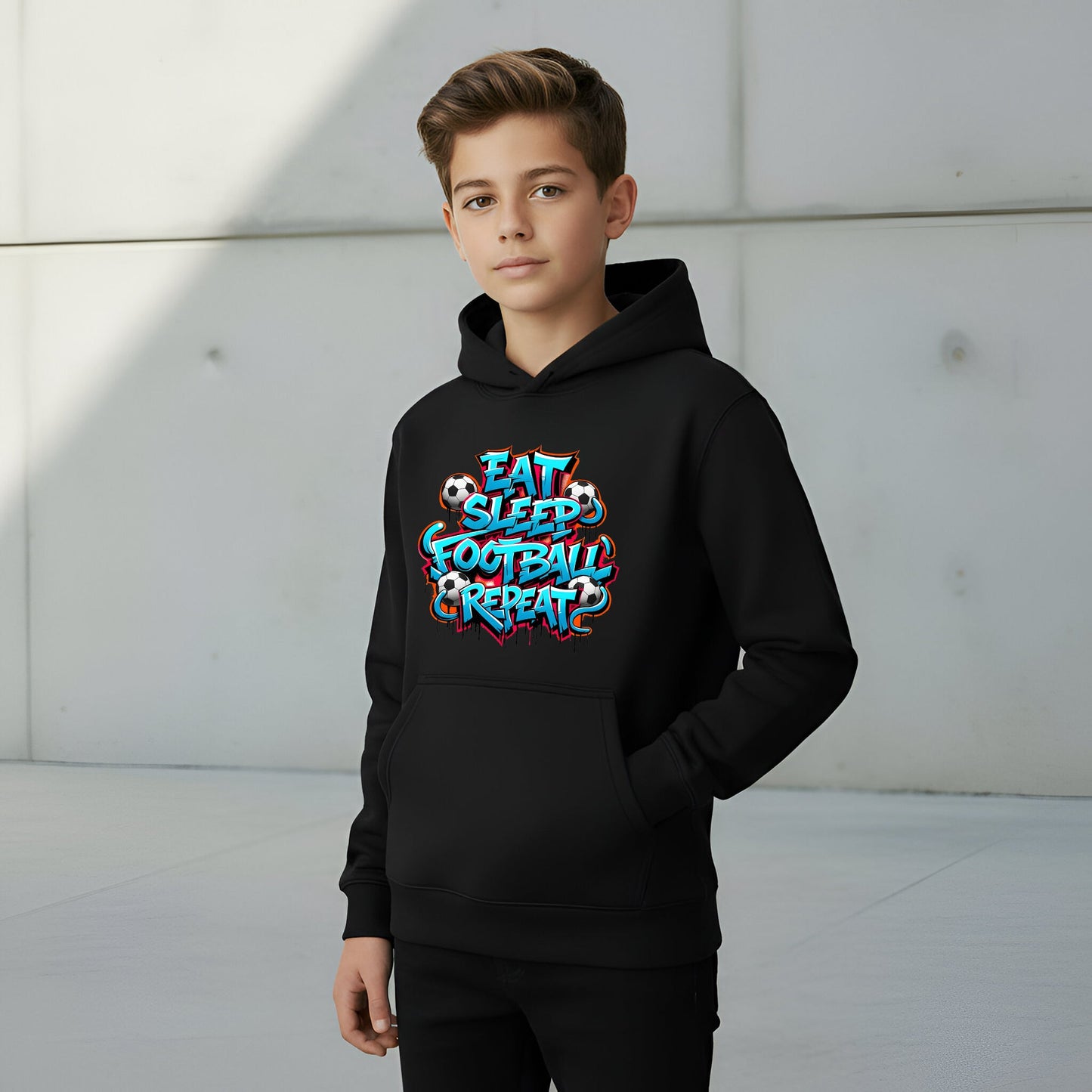 Fringoo Gamer Hoodie Black for Boys Cotton Rich Soft Hooded Sweatshirt - EatFootball Black