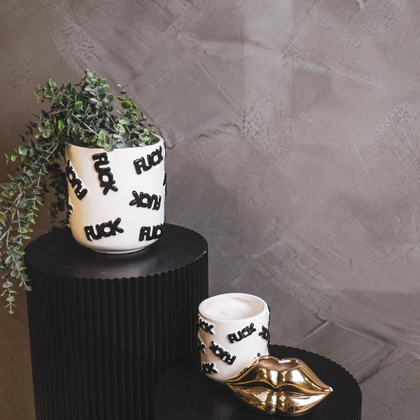 Pot - 'SHIT' - Ceramic - White/Black - 17.5x17.5x17.5cm