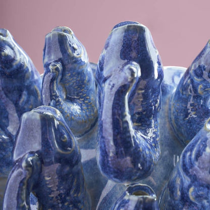 Fish school vase, blue stoneware, 24 x 24 x 32 cm