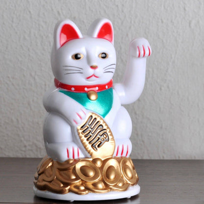 Maneki-neko lucky cat, undulating cat, 11 cm, white